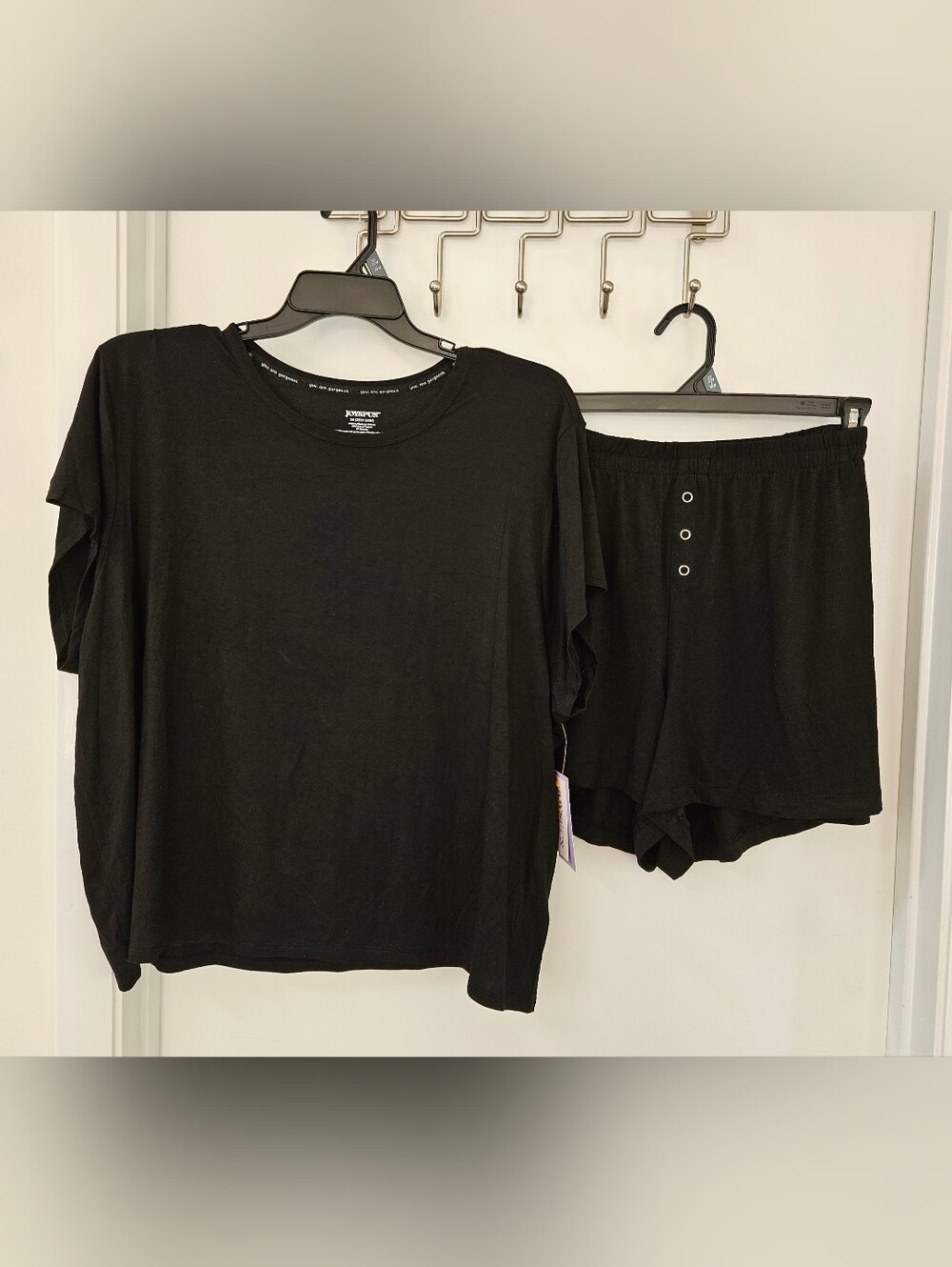 Joyspun Womens Pajama Set NWT 3X 22W 24W Black Short Sleeve Shirt & Shorts Modal